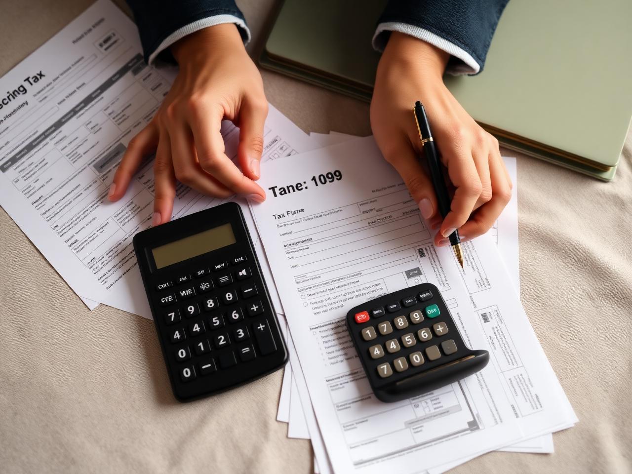 Tax forms and calculator on a clean desk